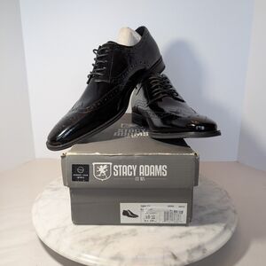 Stacy Adams Black Noir Leather Upper Oxfords *FREE CEDAR SHOE TREE W/Purchase